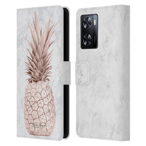 Nature Magick Rose Gold Pineapple On Marble Rose Gold Leather Book Wallet Case Cover For OPPO A57s