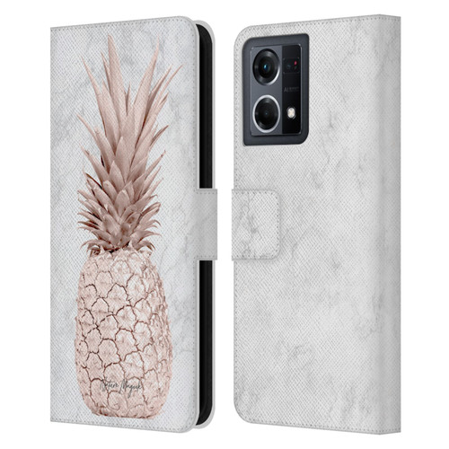 Nature Magick Rose Gold Pineapple On Marble Rose Gold Leather Book Wallet Case Cover For OPPO Reno8 4G