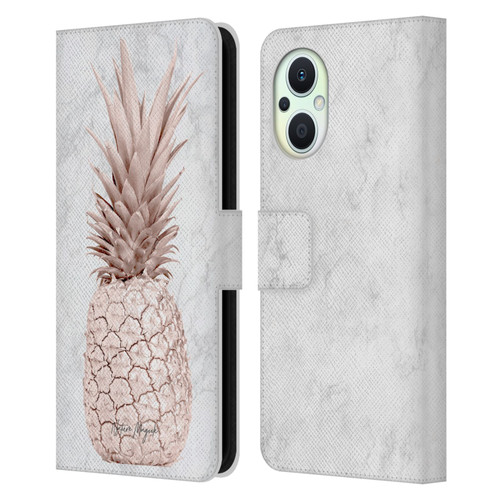 Nature Magick Rose Gold Pineapple On Marble Rose Gold Leather Book Wallet Case Cover For OPPO Reno8 Lite