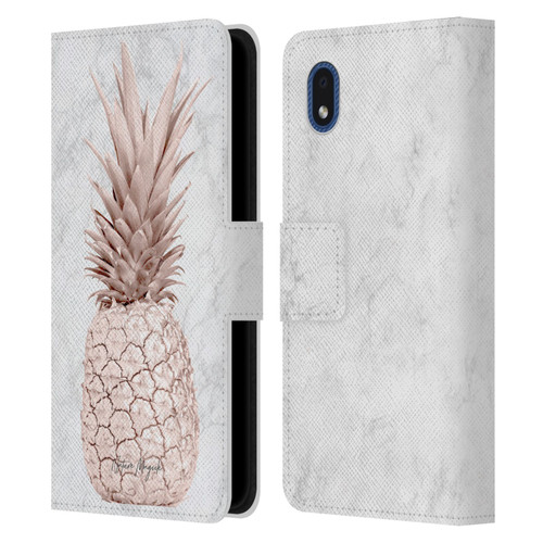 Nature Magick Rose Gold Pineapple On Marble Rose Gold Leather Book Wallet Case Cover For Samsung Galaxy A01 Core (2020)