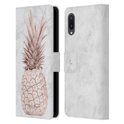 Nature Magick Rose Gold Pineapple On Marble Rose Gold Leather Book Wallet Case Cover For Samsung Galaxy A02/M02 (2021)