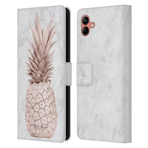 Nature Magick Rose Gold Pineapple On Marble Rose Gold Leather Book Wallet Case Cover For Samsung Galaxy A04 (2022)