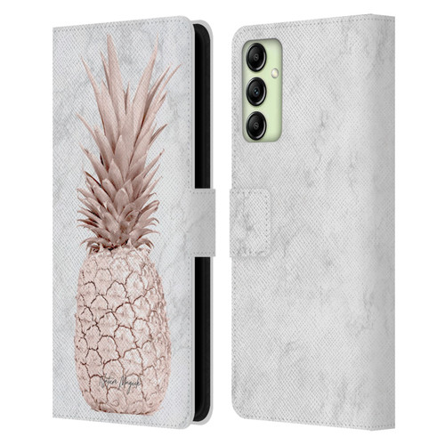 Nature Magick Rose Gold Pineapple On Marble Rose Gold Leather Book Wallet Case Cover For Samsung Galaxy A14 5G