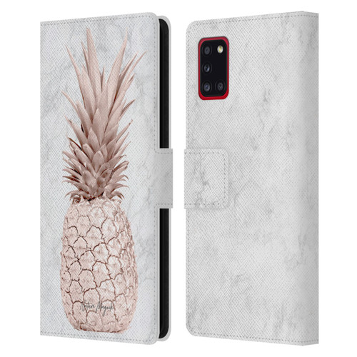 Nature Magick Rose Gold Pineapple On Marble Rose Gold Leather Book Wallet Case Cover For Samsung Galaxy A31 (2020)