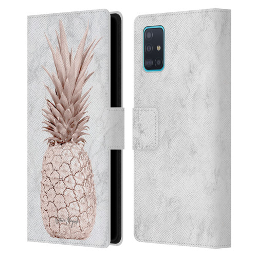 Nature Magick Rose Gold Pineapple On Marble Rose Gold Leather Book Wallet Case Cover For Samsung Galaxy A51 (2019)