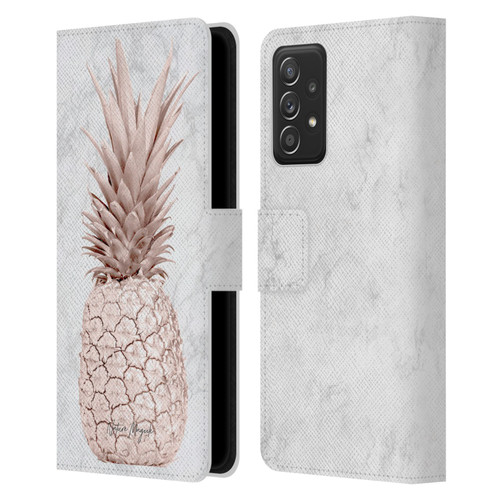 Nature Magick Rose Gold Pineapple On Marble Rose Gold Leather Book Wallet Case Cover For Samsung Galaxy A52 / A52s / 5G (2021)