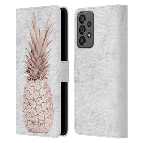 Nature Magick Rose Gold Pineapple On Marble Rose Gold Leather Book Wallet Case Cover For Samsung Galaxy A73 5G (2022)