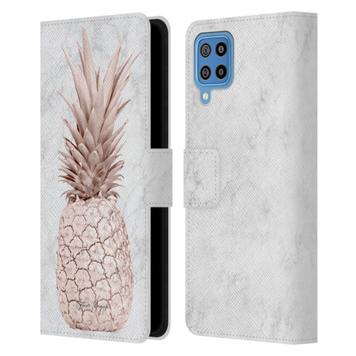 Nature Magick Rose Gold Pineapple On Marble Rose Gold Leather Book Wallet Case Cover For Samsung Galaxy F22 (2021)