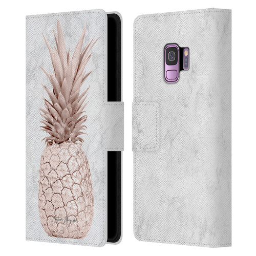 Nature Magick Rose Gold Pineapple On Marble Rose Gold Leather Book Wallet Case Cover For Samsung Galaxy S9