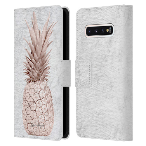 Nature Magick Rose Gold Pineapple On Marble Rose Gold Leather Book Wallet Case Cover For Samsung Galaxy S10