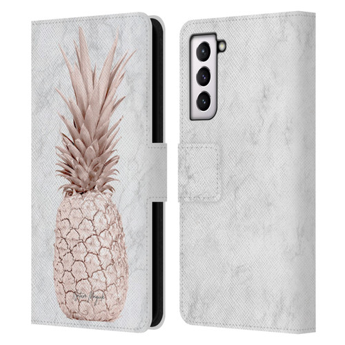 Nature Magick Rose Gold Pineapple On Marble Rose Gold Leather Book Wallet Case Cover For Samsung Galaxy S21 5G