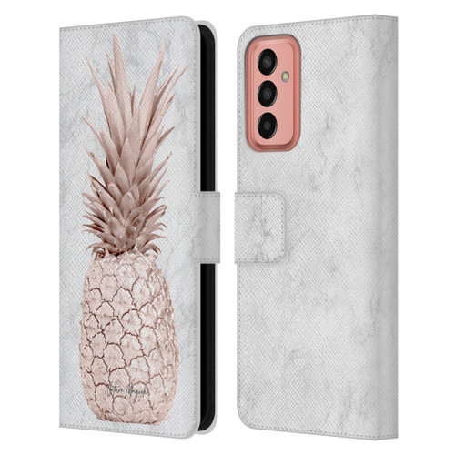 Nature Magick Rose Gold Pineapple On Marble Rose Gold Leather Book Wallet Case Cover For Samsung Galaxy M13 (2022)