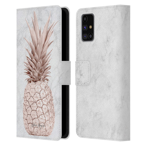 Nature Magick Rose Gold Pineapple On Marble Rose Gold Leather Book Wallet Case Cover For Samsung Galaxy M31s (2020)