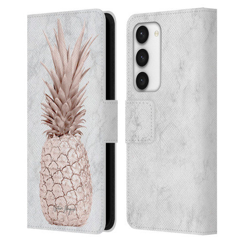 Nature Magick Rose Gold Pineapple On Marble Rose Gold Leather Book Wallet Case Cover For Samsung Galaxy S23 5G