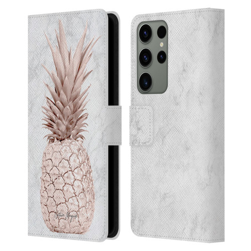 Nature Magick Rose Gold Pineapple On Marble Rose Gold Leather Book Wallet Case Cover For Samsung Galaxy S23 Ultra 5G
