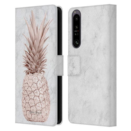 Nature Magick Rose Gold Pineapple On Marble Rose Gold Leather Book Wallet Case Cover For Sony Xperia 1 IV