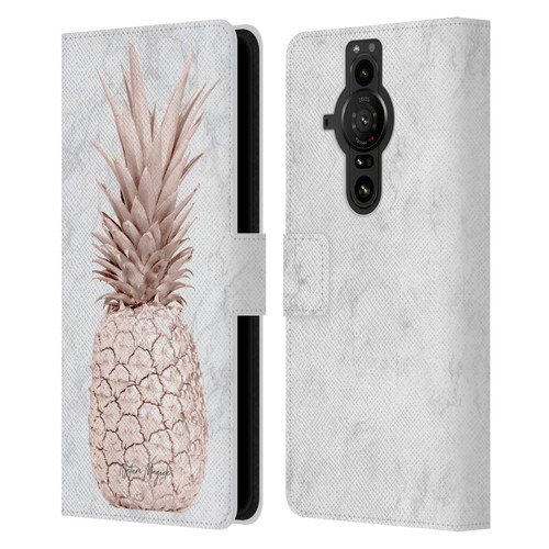 Nature Magick Rose Gold Pineapple On Marble Rose Gold Leather Book Wallet Case Cover For Sony Xperia Pro-I