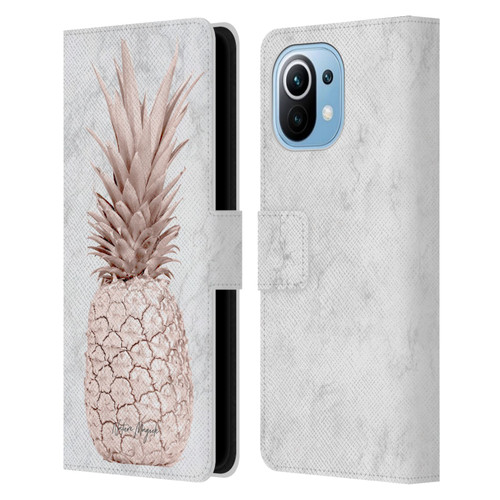 Nature Magick Rose Gold Pineapple On Marble Rose Gold Leather Book Wallet Case Cover For Xiaomi Mi 11