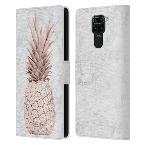 Nature Magick Rose Gold Pineapple On Marble Rose Gold Leather Book Wallet Case Cover For Xiaomi Redmi Note 9 / Redmi 10X 4G