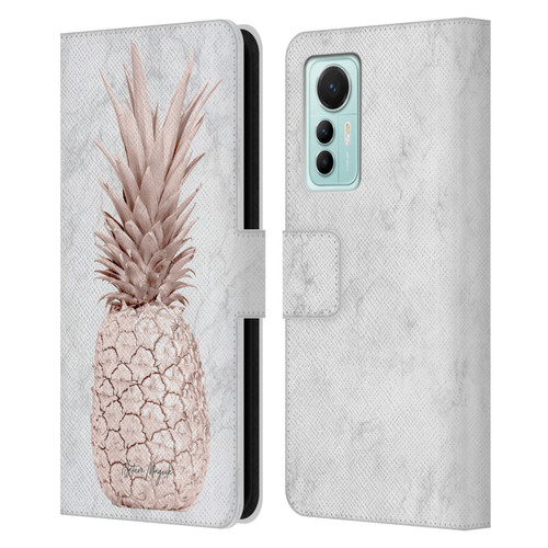 Nature Magick Rose Gold Pineapple On Marble Rose Gold Leather Book Wallet Case Cover For Xiaomi 12 Lite
