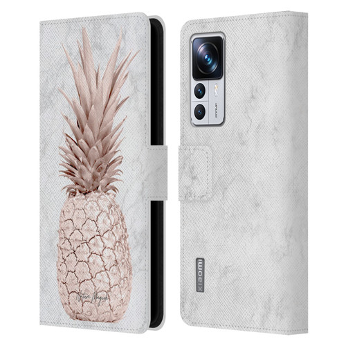 Nature Magick Rose Gold Pineapple On Marble Rose Gold Leather Book Wallet Case Cover For Xiaomi 12T Pro