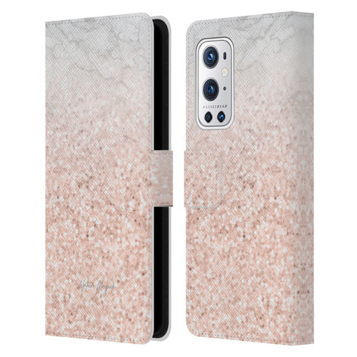 Nature Magick Rose Gold Marble Glitter Rose Gold Sparkle 2 Leather Book Wallet Case Cover For OnePlus 9 Pro