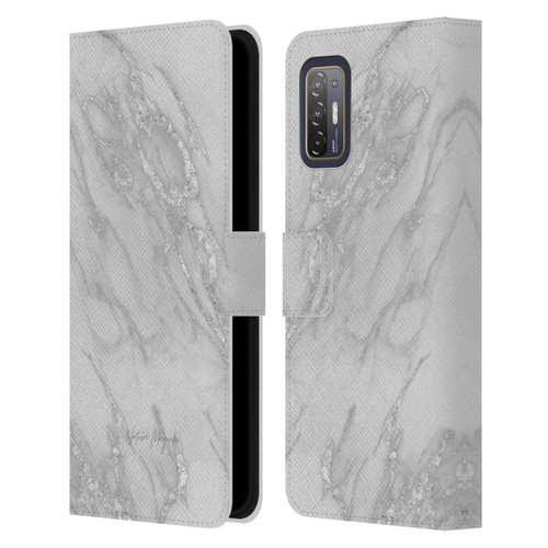 Nature Magick Marble Metallics Silver Leather Book Wallet Case Cover For HTC Desire 21 Pro 5G