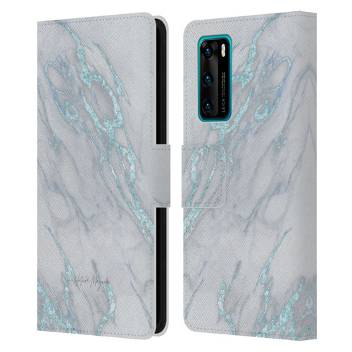 Nature Magick Marble Metallics Blue Leather Book Wallet Case Cover For Huawei P40 5G