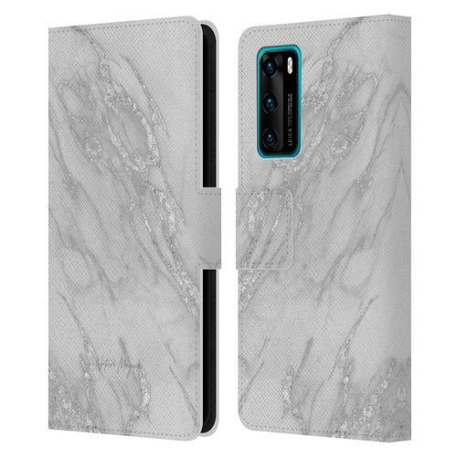 Nature Magick Marble Metallics Silver Leather Book Wallet Case Cover For Huawei P40 5G