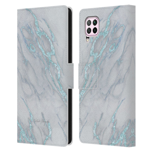 Nature Magick Marble Metallics Blue Leather Book Wallet Case Cover For Huawei Nova 6 SE / P40 Lite