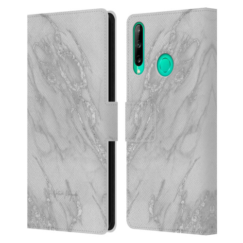 Nature Magick Marble Metallics Silver Leather Book Wallet Case Cover For Huawei P40 lite E