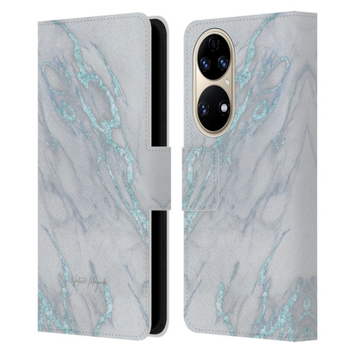 Nature Magick Marble Metallics Blue Leather Book Wallet Case Cover For Huawei P50