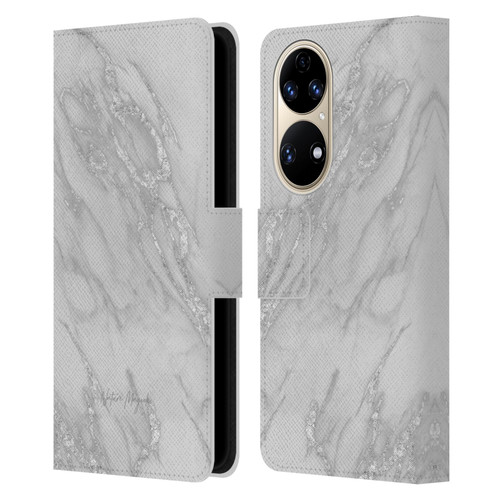 Nature Magick Marble Metallics Silver Leather Book Wallet Case Cover For Huawei P50