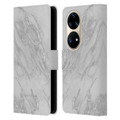 Nature Magick Marble Metallics Silver Leather Book Wallet Case Cover For Huawei P50 Pro