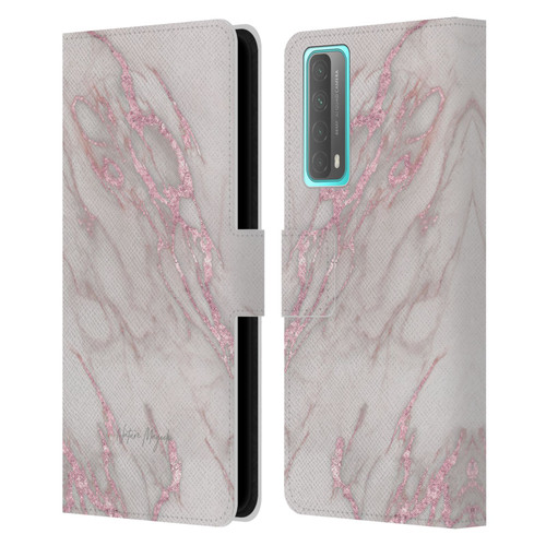 Nature Magick Marble Metallics Pink Leather Book Wallet Case Cover For Huawei P Smart (2021)