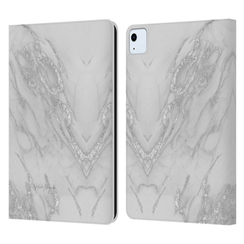 Nature Magick Marble Metallics Silver Leather Book Wallet Case Cover For Apple iPad Air 11 2020/2022/2024