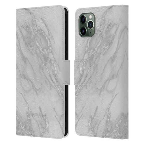 Nature Magick Marble Metallics Silver Leather Book Wallet Case Cover For Apple iPhone 11 Pro Max