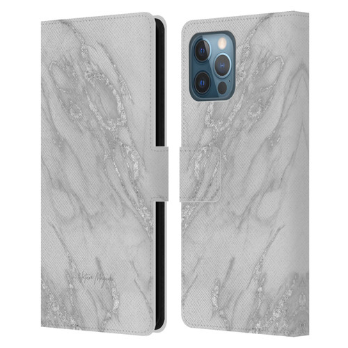 Nature Magick Marble Metallics Silver Leather Book Wallet Case Cover For Apple iPhone 12 Pro Max