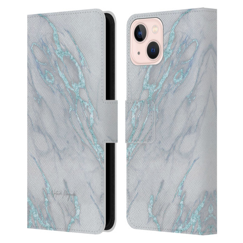 Nature Magick Marble Metallics Blue Leather Book Wallet Case Cover For Apple iPhone 13