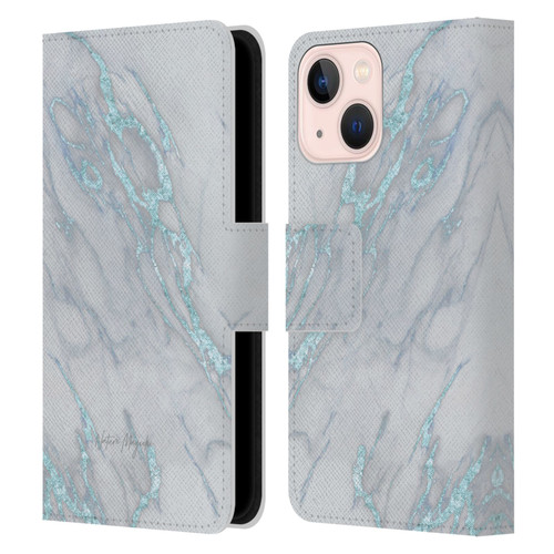 Nature Magick Marble Metallics Blue Leather Book Wallet Case Cover For Apple iPhone 13 Mini