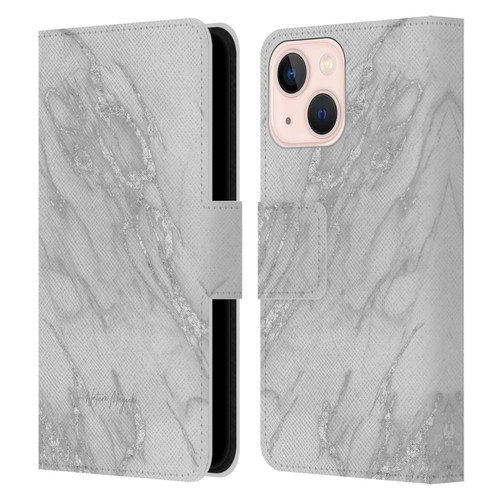 Nature Magick Marble Metallics Silver Leather Book Wallet Case Cover For Apple iPhone 13 Mini