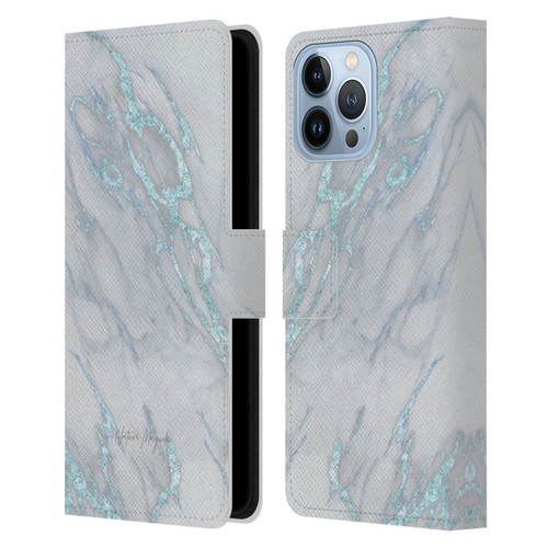 Nature Magick Marble Metallics Blue Leather Book Wallet Case Cover For Apple iPhone 13 Pro Max