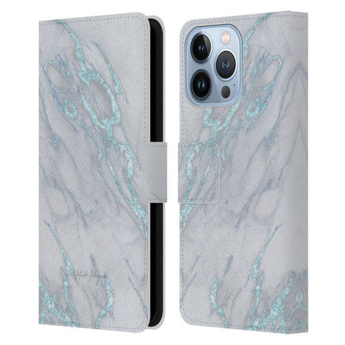 Nature Magick Marble Metallics Blue Leather Book Wallet Case Cover For Apple iPhone 13 Pro