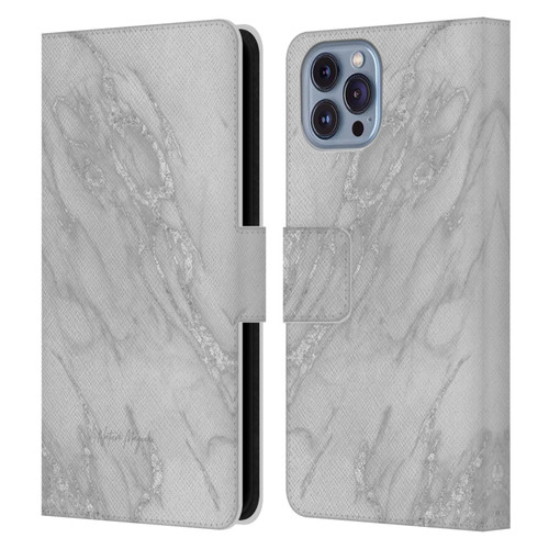 Nature Magick Marble Metallics Silver Leather Book Wallet Case Cover For Apple iPhone 14