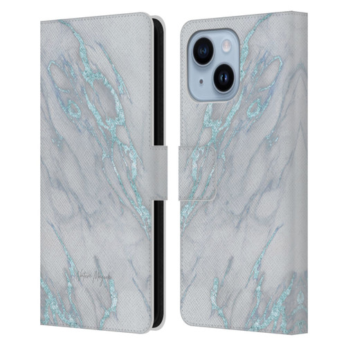 Nature Magick Marble Metallics Blue Leather Book Wallet Case Cover For Apple iPhone 14 Plus