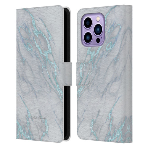 Nature Magick Marble Metallics Blue Leather Book Wallet Case Cover For Apple iPhone 14 Pro Max