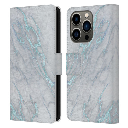 Nature Magick Marble Metallics Blue Leather Book Wallet Case Cover For Apple iPhone 14 Pro