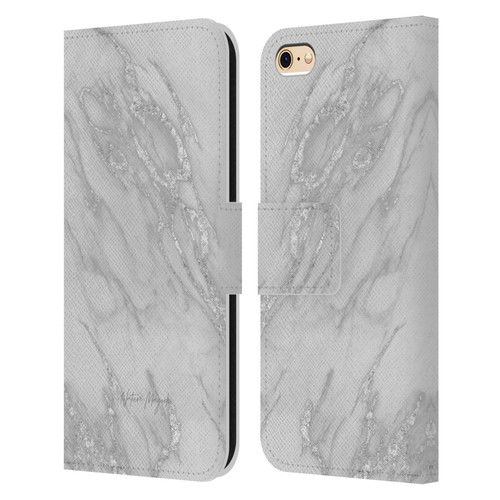 Nature Magick Marble Metallics Silver Leather Book Wallet Case Cover For Apple iPhone 6 / iPhone 6s