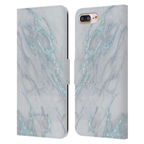 Nature Magick Marble Metallics Blue Leather Book Wallet Case Cover For Apple iPhone 7 Plus / iPhone 8 Plus