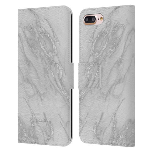 Nature Magick Marble Metallics Silver Leather Book Wallet Case Cover For Apple iPhone 7 Plus / iPhone 8 Plus
